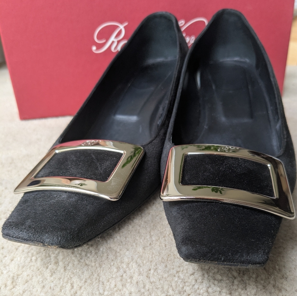Roger Vivier Decollete Belle Vivier Suede Leather Ballerina Pumps - Picture 3 of 11